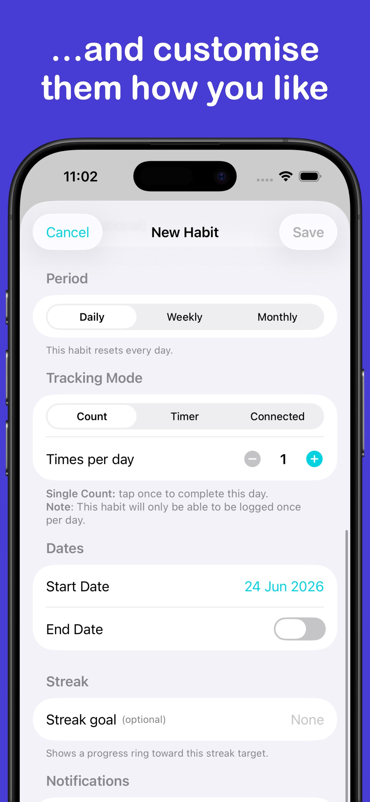 Customise your habits