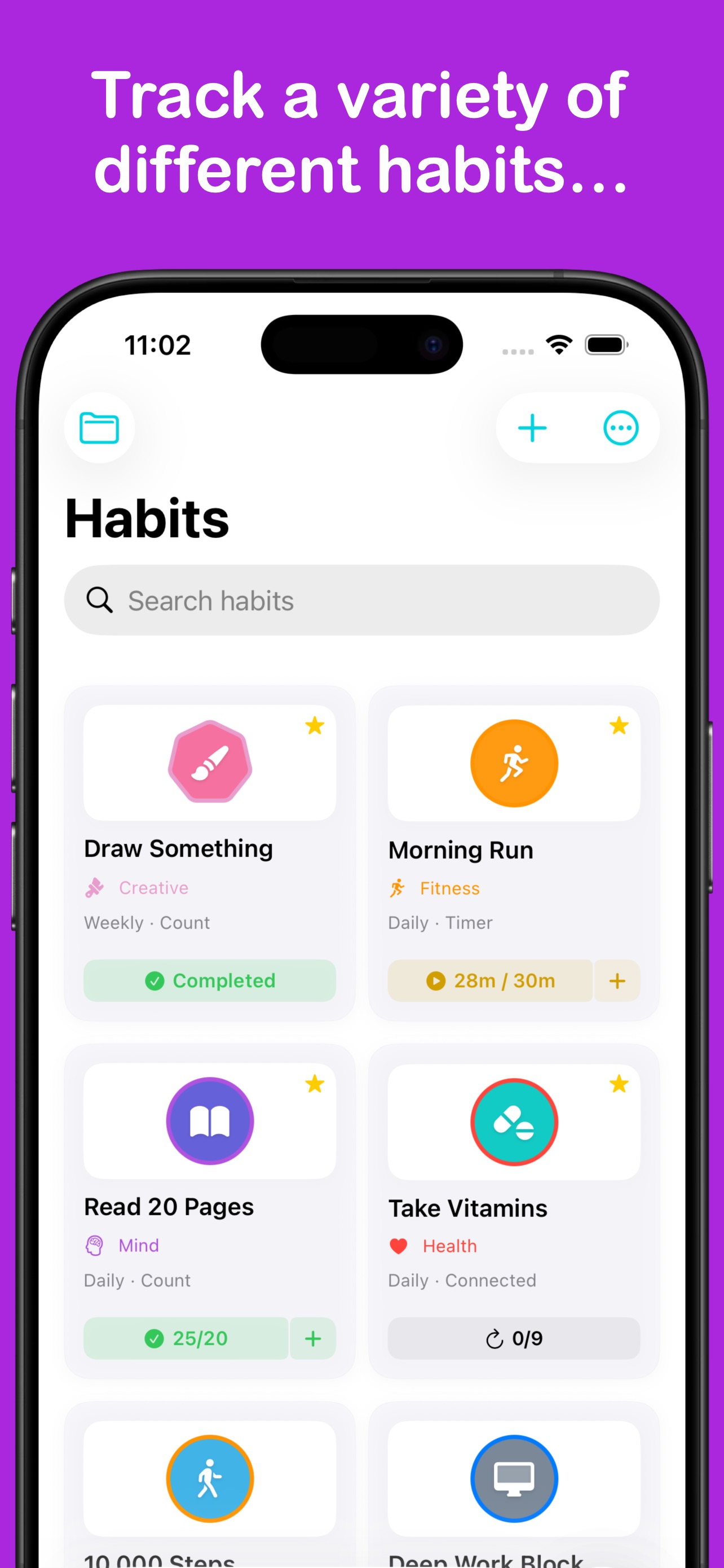 Track a variety of habits