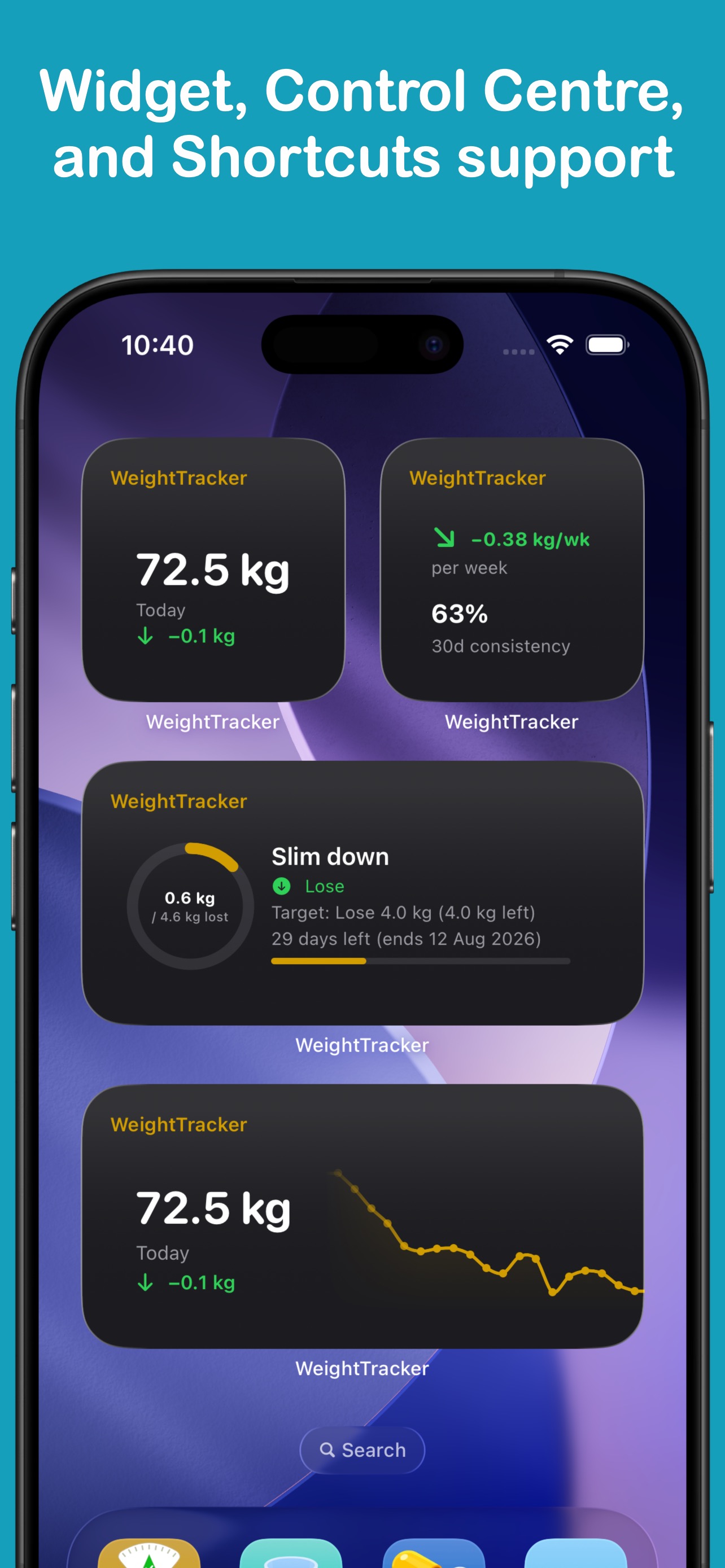 Widget, Control Centre, and Shortcuts support
