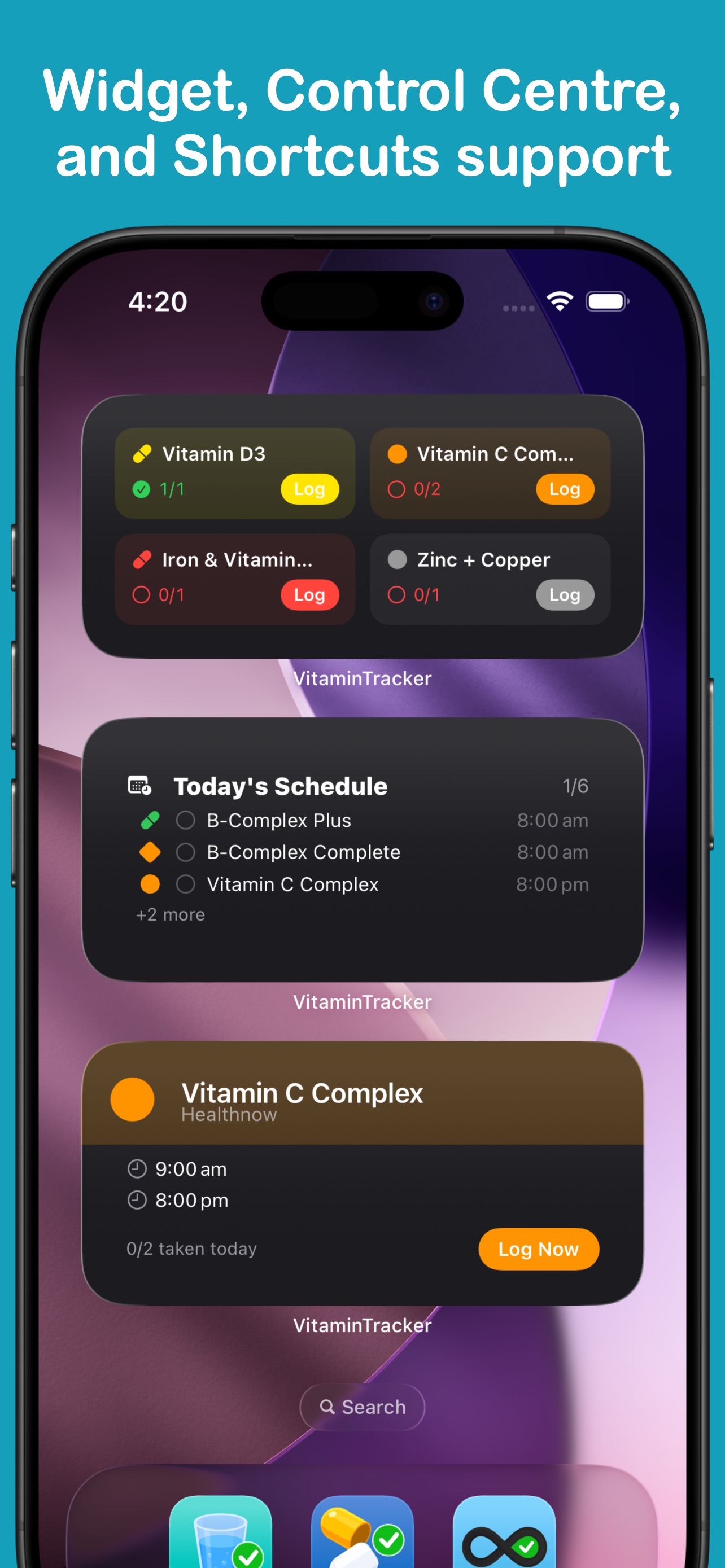Widget, Control Centre, and Shortcuts support