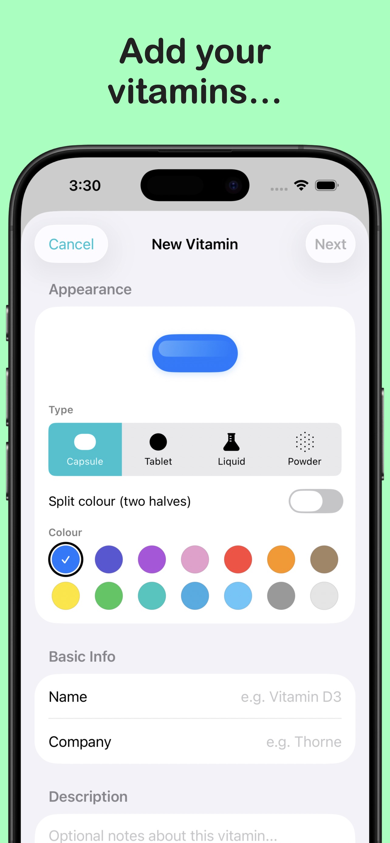 Add your vitamins